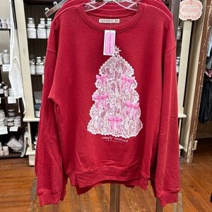 Simply Southern Red Sweatshirt with lace tree